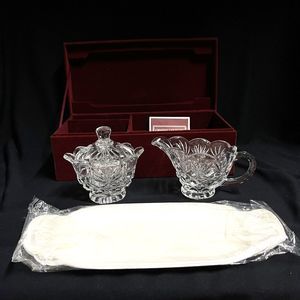 Crystal Legends By Godinger Creamer Sugar Bowl & Tray Serving Set w/Velvet Case